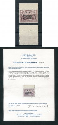 1913 - Afinsa nº 131a. 4º Cent. Descobrimento Mar. para a índia. Sobre África. Selo de 1c/10r USADO com traço de anulação à pena, efectuado pelos serviços dos correios na altura. Com CERTIFICADO DE PERITAGEM (CERTIFICATE). Em boas condições.