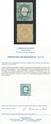 1895 - Afinsa nº 2. D. Luis I com sobrecarga ''Centenário de S. António''. Selo de 10 reis novo sem goma como emitido. Dentado 12 1/2. Com CERTIFICADO DE PERITAGEM (CERTIFICATE). Em boas condições.