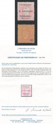 1895 - Afinsa nº 3. D. Luis I com sobrecarga "Centenário de S. António". Selo de 20 reis novo sem goma como emitido. Com CERTIFICADO DE PERITAGEM. Em boas condições.