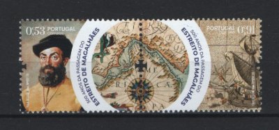 2020 - Afinsa nº 5211/5212. 500 Anos da Passagem do Estreito de Magalhães. Série nova sem charneira. Goma Original. Em boas condições.