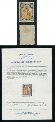 1903 - Afinsa nº 49. D. Carlos I com sobrecarga local ''PROVISORIO''. Selo de 25 reis usado. Com CERTIFICADO DE PERITAGEM. Em boas condições.