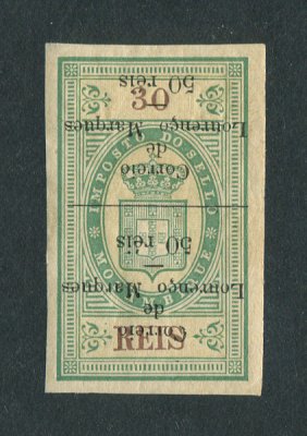 1899 - Afinsa nº 49a. Selo de 50r/30r novo, COM CHARNEIRA (*) e goma original. SOBRECARGA INVERTIDA. Em boas condições.