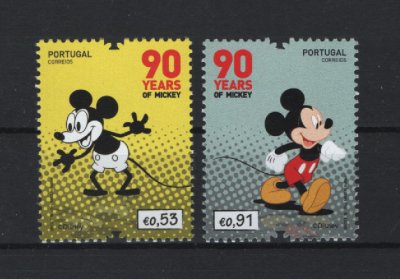 2018 - Afinsa nº 5037/5038. Mickey - 90 Anos. Série nova sem charneira. Goma Original. Em boas condições.