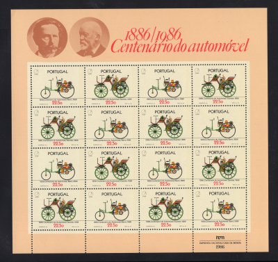 1986 - Folha Miniatura nº 5 - Centenário do Automóvel. Nova sem charneira. Em boas condições.