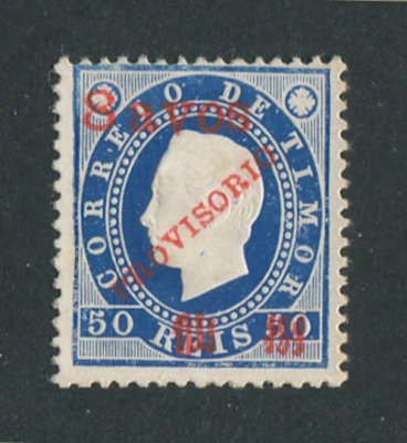 1894 - Afinsa nº 44. D. Luis I com sobretaxa e sobrecarga PROVISORIO. Selo de 8a/50r novo sem goma como emitido. Em boas condições.