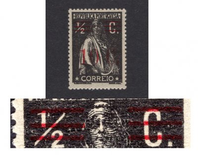 1928 - Afinsa nº 454m. Ceres com sobretaxa. Selo de 10c/1/2c novo SEM CHARNEIRA (**) e com goma original. SOBRECARGA/BARRAS TIPO V. Papel azulado, 15x14. Em boas condições.