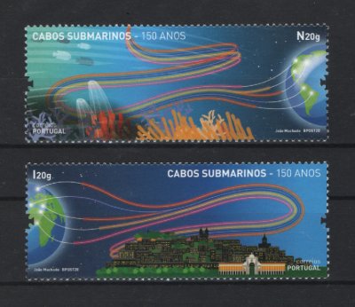 2020 - Afinsa nº 5295/5296. Cabos Submarinos - 150 Anos. Série nova sem charneira. Goma Original. Em boas condições.