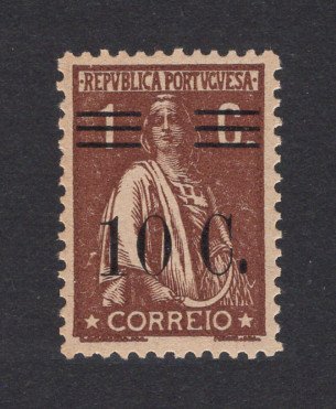 1928 - Afinsa nº 455a. Ceres com sobretaxa. Selo de 10c/1c novo SEM CHARNEIRA (**) e com goma original. SOBRECARGA/BARRAS TIPO II. Papel liso, 12x11 1/2. Em boas condições.