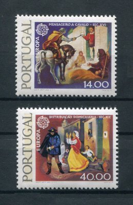 1979 - Afinsa nº 1423a/1424a. Europa CEPT - HISTORIA DO CORREIO. Série nova SEM CHARNEIRA (**) e com goma original. COM TARJA FOSFORESCENTE. Em boas condições.