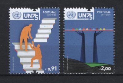 2020 - Afinsa nº 5298/5299. 75º Aniversário da Organização das Nações Unidas. Série nova sem charneira. Goma Original. Em boas condições.