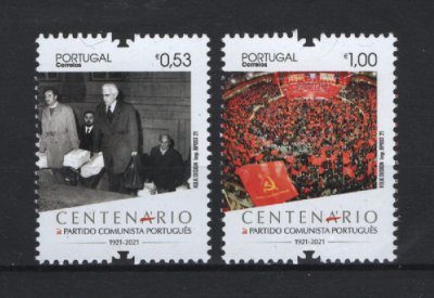 2021 - Afinsa nº 5334/5335. Centenário do Partido Comunista Português. Série nova sem charneira. Goma Original. Em boas condições.