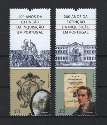 2021 - Afinsa nº 5339/5340. 200 Anos da Extinção da Inquisição em Portugal. Série nova sem charneira. Goma Original. Em boas condições.