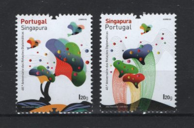 2021 - Afinsa nº 5359/5360. 40º Aniversário das Relações Diplomáticas Portugal - Singapura. Série nova sem charneira. Goma Original. Em boas condições.