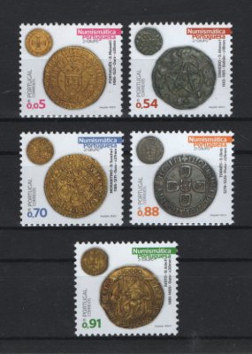 2021 - Afinsa nº 5361/5365. Numismática Portuguesa (2º Grupo). Série nova sem charneira. Goma Original. Em boas condições.