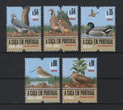2021 - Afinsa nº 5378/5382. A Caça Em Portugal. Série nova sem charneira. Goma Original. Em boas condições.