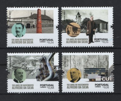 2021 - Afinsa nº 5387/5390. 150 Anos do Nascimento de Alfredo da Silva. Série nova sem charneira. Goma Original. Em boas condições.