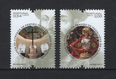 2021 - Afinsa nº 5404/5405. 500 Anos da Chegada de Fernão Magalhães às Filipinas. Série nova sem charneira. Goma Original. Em boas condições.