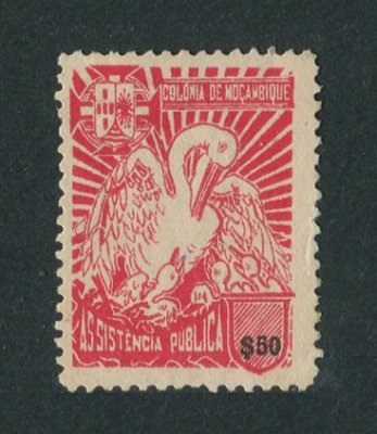 1943 - Imposto Postal Telegráfico. Afinsa nº 45a. Pelicano. Selo de $50 novo, SEM GOMA. $50 MAIS PEQUENO. Em boas condições.