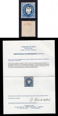 1902 - Afinsa nº 83. D. Luis I com sobretaxa. Selo de 15a/50r usado. Com CERTIFICADO DE PERITAGEM (CERTIFICATE). Em boas condições.
