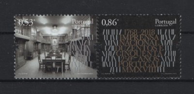 2018 - Afinsa nº 5061/5062. 250 Anos da Imprensa Nacional. Série nova sem charneira. Goma Original. Em boas condições.