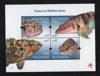 2016 - Bloco nº 558. EUROMED POSTAL - Peixes do Mediterrâneo (2º grupo). Novo sem charneira. Em boas condições.