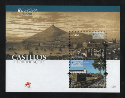 2017 - Bloco nº 576. Europa - Castelos e Fortificações - Açores. Novo sem charneira. Em boas condições.