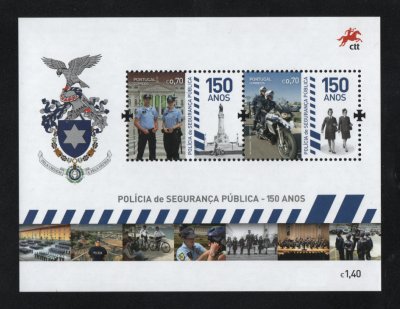 2017 - Bloco nº 580. Policia de Segurança Publica - 150 Anos. Novo sem charneira. Em boas condições.