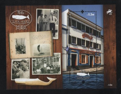 2018 - Bloco nº 599. Centenário de Peter Café Sport (Horta - Faial - Açores). Novo sem charneira. Em boas condições.