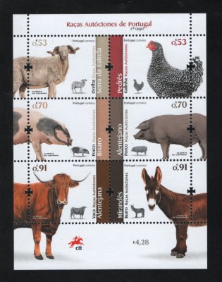2019 - Bloco nº 609. Raças Autóctones de Portugal (2º Grupo). Novo sem charneira. Em boas condições.