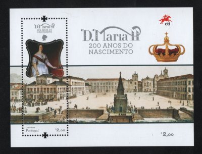 2019 - Bloco nº 610. 200 Anos do Nascimento de D. Maria II. Novo sem charneira. Em boas condições.