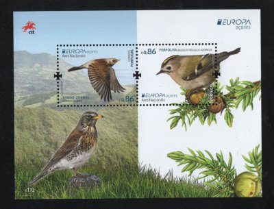 2019 - Bloco nº 614. Europa - Aves Nacionais - Açores. Novo sem charneira. Em boas condições.