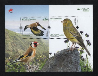 2019 - Bloco nº 615. Europa - Aves Nacionais - Madeira. Novo sem charneira. Em boas condições.