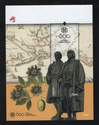 2019 - Bloco nº 617. 600 Anos da Descoberta do Arquipélago da Madeira (2º Grupo). Novo sem charneira. Em boas condições.