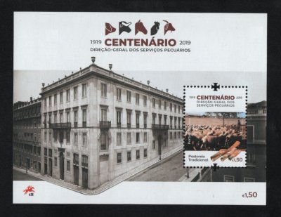 2019 - Bloco nº 622. Centenário da Direcção Geral dos Serviços Pecuários. Novo sem charneira. Em boas condições.