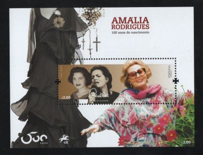 2020 - Bloco nº 640. Amália Rodrigues - 100 Anos do Nascimento. Novo sem charneira. Em boas condições.