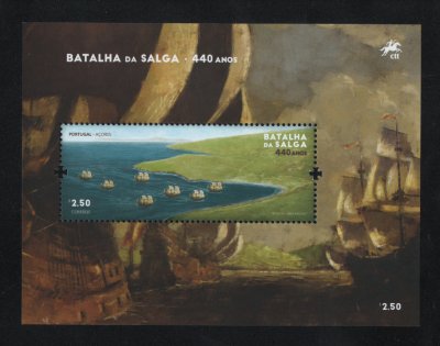 2021 - Bloco nº 661. 440 Anos da Chegada Batalha da Salga - Açores. Novo sem charneira. Em boas condições.