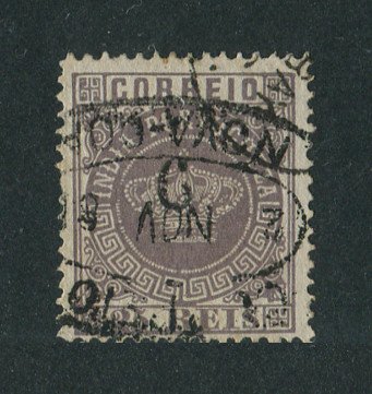 1881 - Afinsa nº 80. Coroa com sobretaxa. Selo de 6r/25r usado. Denteado 12 1/2. Em boas condições.