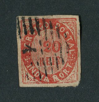 1871 - Afinsa nº 9c. Nativos. Tipo II. Selo de 20 reis usado. Papel avergoado. Em boas condições.