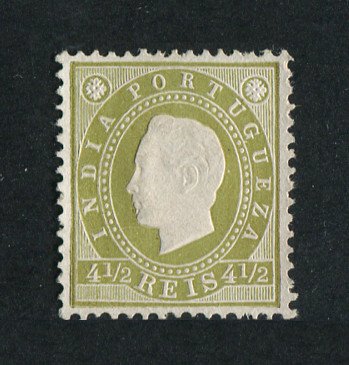 1886 - Afinsa nº 133a. D. Luis I. Selo de 4 1/2r novo sem goma. BISTRE ESVERDEADO. Denteado 12 1/2. Em boas condições.