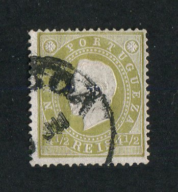 1886 - Afinsa nº 133c. D. Luis I. Selo de 4 1/2r usado. BISTRE ESVERDEADO. Denteado 13 1/2. Em boas condições.