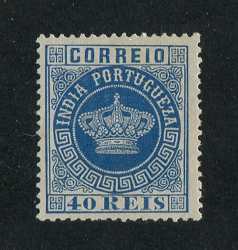 1877 - Afinsa nº 52a. Tipo Coroa. Selo de 40 reis novo sem goma. AZUL. Denteado 13 1/2. Papel fino. Em boas condições.