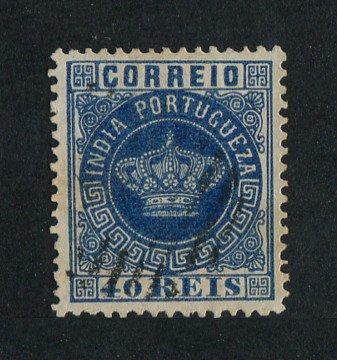 1877 - Afinsa nº 52. Tipo Coroa. Selo de 40 reis usado. Denteado 12 1/2. Papel fino. Em boas condições.