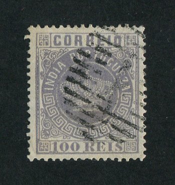 1877 - Afinsa nº 54b. Tipo Coroa. Selo de 100 reis usado. LILÁS. Denteado 13 1/2. Em boas condições.