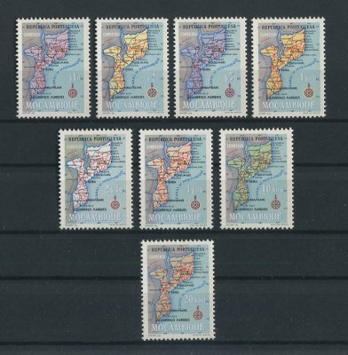 1954 - Afinsa nº 412/419. Mapas Moçambique. Série completa nova SEM CHARNEIRA (**) e com goma original. Em boas condições.