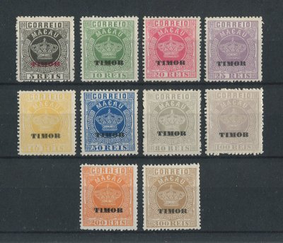 1986 - Afinsa nº 1/10. Tipo Coroa. Reimpressões de 1885. Série completa nova sem goma como emitidos. Em boas condições.