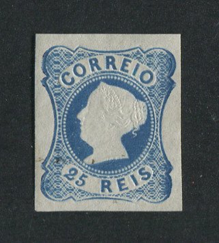 1853 - Afinsa nº 2. Reimpressão de 1863. D. Maria II, 25 reis. Sem goma. Em boas condições.