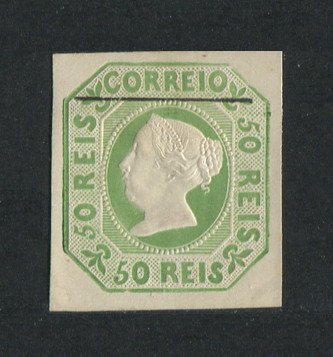 1853 - Afinsa nº 3. Reimpressão de 1885. D. Maria II, 50 reis. Com TRAÇO DE 18mm. Em boas condições.