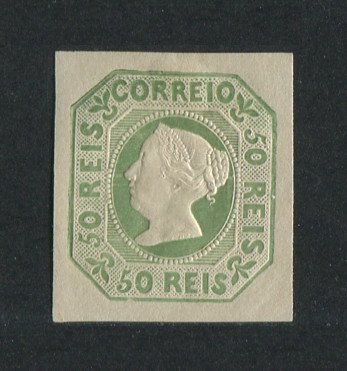1853 - Afinsa nº 3. Reimpressão de 1905. D. Maria II, 50 reis. Com CHARNEIRA (*) e goma original. Em boas condições.