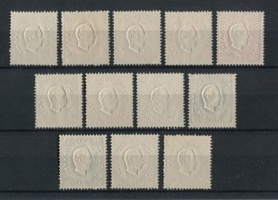 1870/6 - Afinsa nº 36/47. Reimpressões de 1905. D. Luis I, fita direita. Série completa sem goma. Em boas condições.