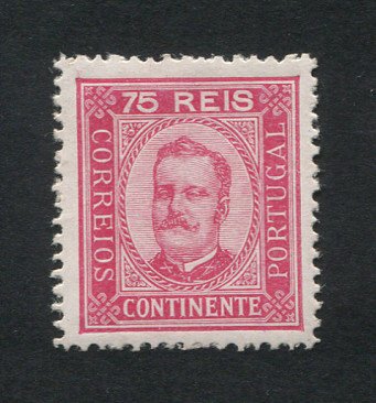 1892 - Afinsa nº 72A. D. Carlos I. Selo de 75 reis NOVO, COM CHARNEIRA (*) e goma original. Papel porcelana, denteado 12 1/2. Em boas condições.